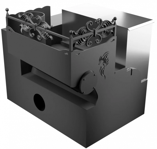 Печь Горыныч 3, каменка с правой стороны, малая дверь со стеклом, система воздушного отопления с порталом фото в Краснодаре