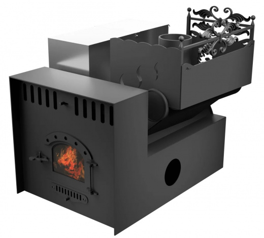 Печь Горыныч 3, каменка с правой стороны, малая дверь со стеклом, система воздушного отопления с порталом фото в Краснодаре