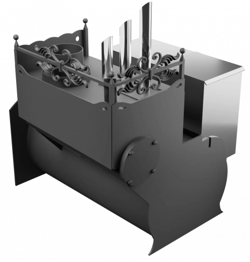 Печь Горыныч 3, каменка закрытая с парогенератором с правой стороны, большая дверь со стеклом фото в Краснодаре