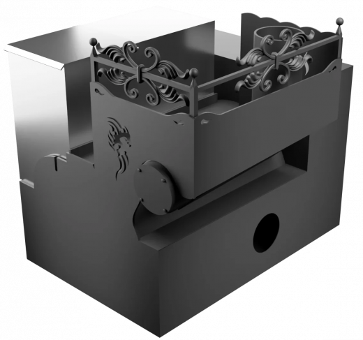 Печь Горыныч 3, каменка с левой стороны, малая дверь со стеклом, система воздушного отопления с порталом фото в Краснодаре