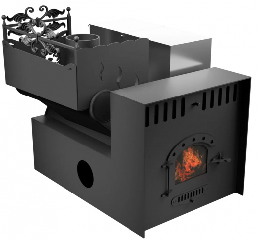 Печь Горыныч 3, каменка с левой стороны, малая дверь со стеклом, система воздушного отопления с порталом фото в Краснодаре