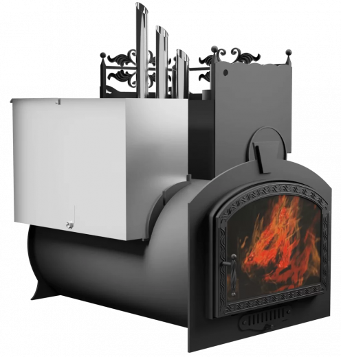Печь Горыныч 3, каменка закрытая с парогенератором с правой стороны, большая дверь со стеклом фото в Краснодаре