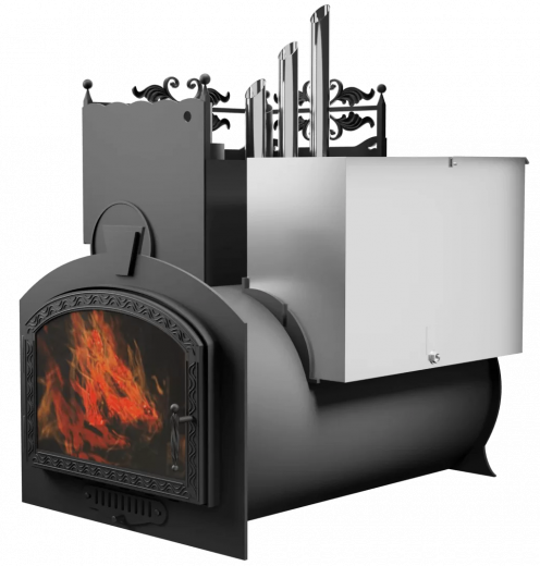 Печь Горыныч 3, каменка закрытая с парогенератором с левой стороны, большая дверь со стеклом фото в Краснодаре