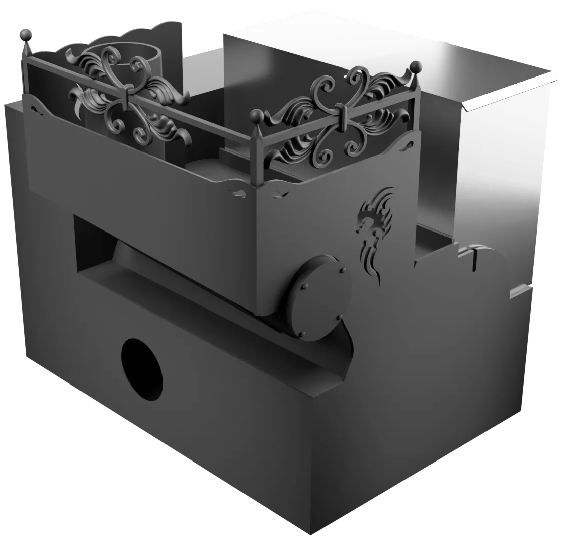 Печь Горыныч 3, каменка с правой стороны, малая дверь со стеклом, система воздушного отопления с порталом фото в Краснодаре Печь Горыныч 3, каменка с правой стороны, малая дверь со стеклом, система воздушного отопления с порталом фото в Краснодаре