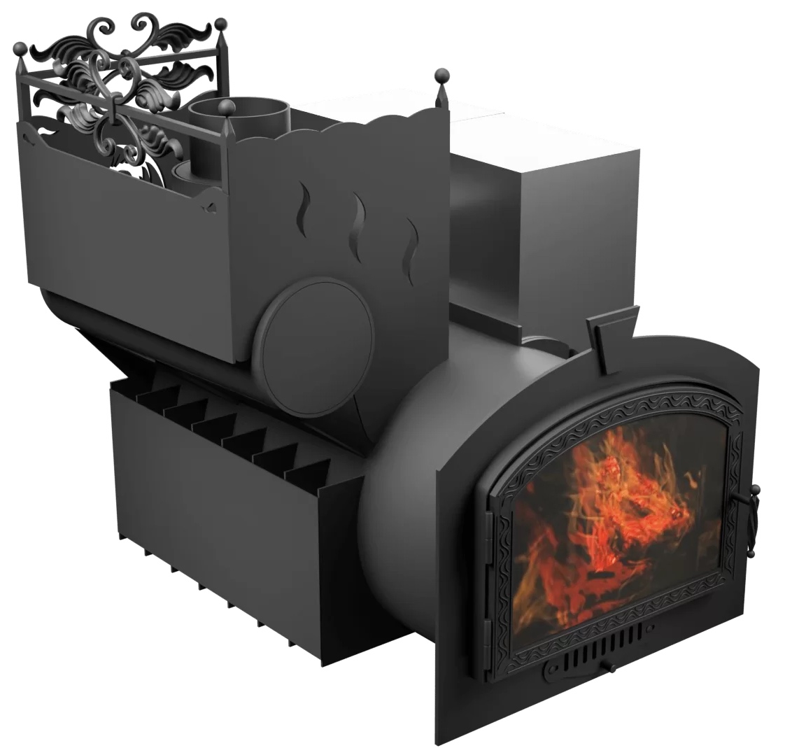 Печь Горыныч 3 с конвекцией, каменка с левой стороны, большая дверь со стеклом фото в Краснодаре Печь Горыныч 3 с конвекцией, каменка с левой стороны, большая дверь со стеклом фото в Краснодаре